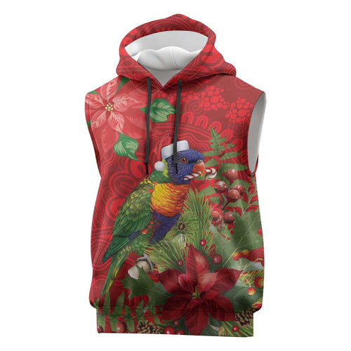 Aussie Rainbow lorikeet Sleeveless Hoodie Aboriginal Inspired Christmas - Aussie Hoodie