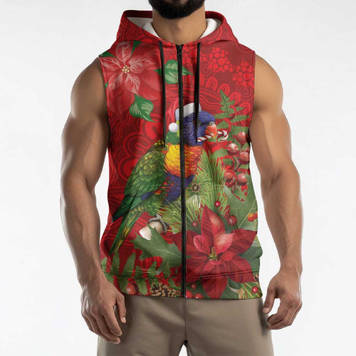 Aussie Rainbow lorikeet Sleeveless Zip Hoodie Aboriginal Inspired Christmas LT9