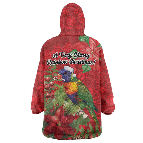 Aussie Rainbow lorikeet Wearable Blanket Hoodie Aboriginal Inspired Christmas - Aussie Hoodie