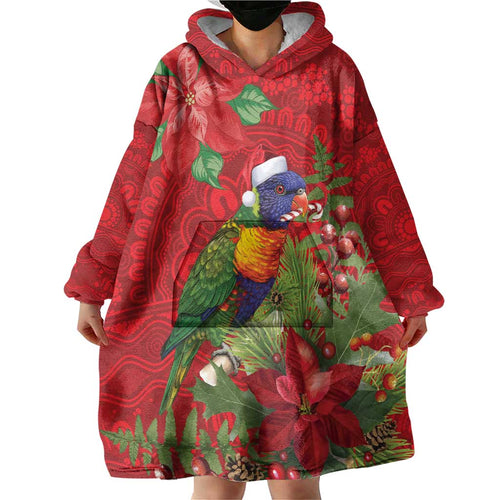 Aussie Rainbow lorikeet Wearable Blanket Hoodie Aboriginal Inspired Christmas - Aussie Hoodie