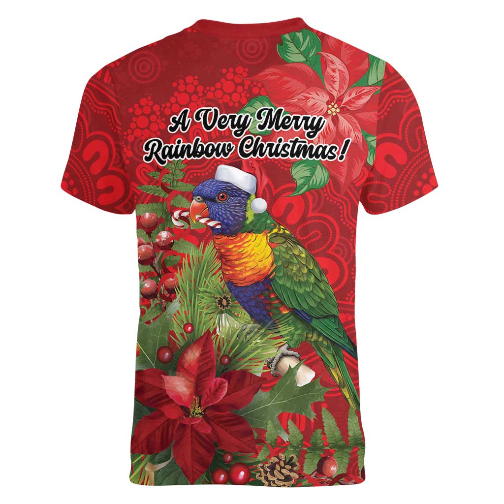 Aussie Rainbow lorikeet Women V-Neck T-Shirt Aboriginal Inspired Christmas - Aussie Hoodie