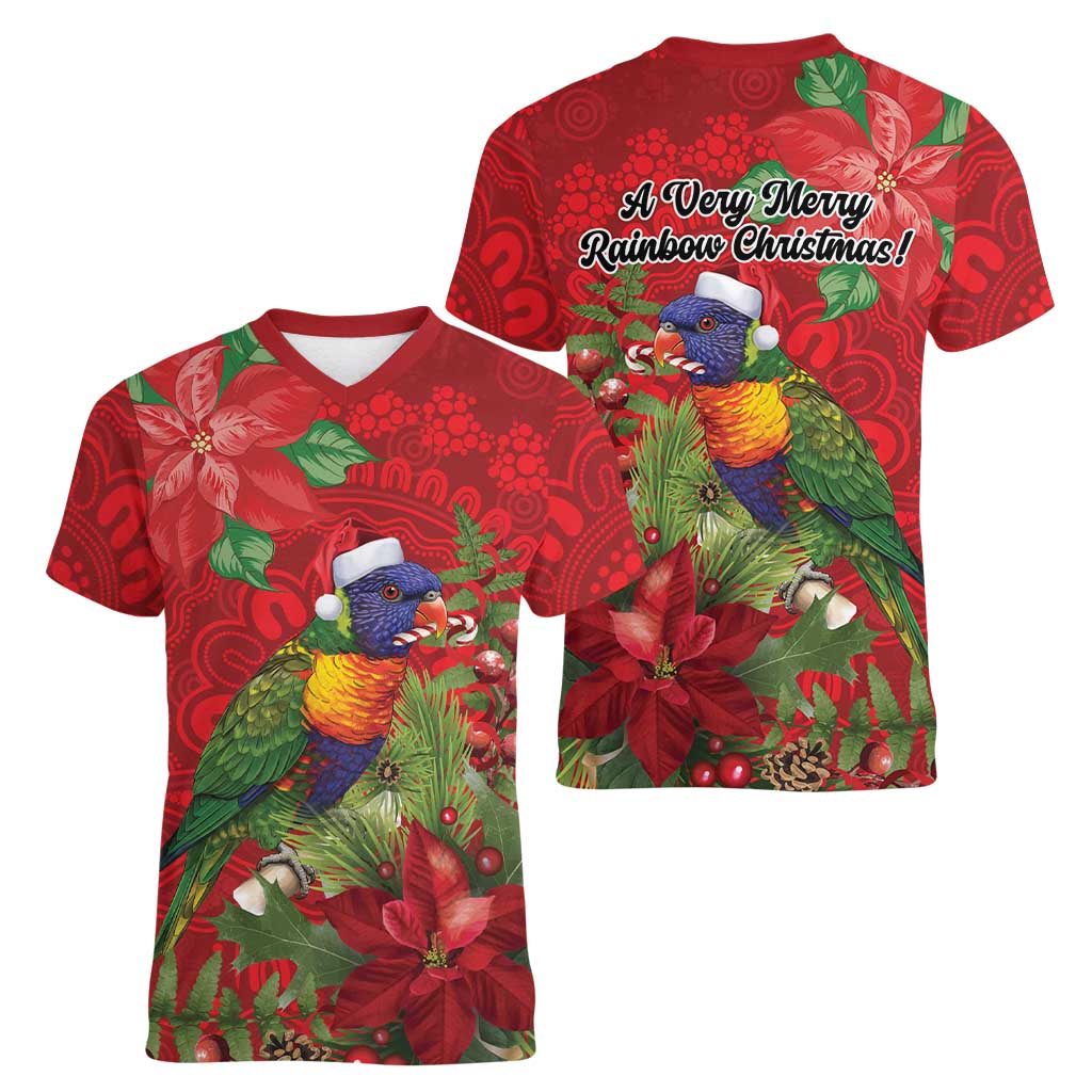 Aussie Rainbow lorikeet Women V-Neck T-Shirt Aboriginal Inspired Christmas - Aussie Hoodie