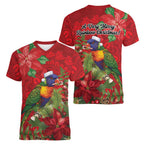 Aussie Rainbow lorikeet Women V-Neck T-Shirt Aboriginal Inspired Christmas - Aussie Hoodie
