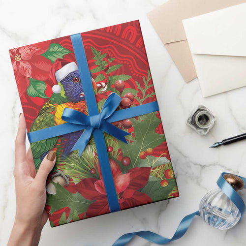 Aussie Rainbow lorikeet Wrapping Paper Aboriginal Inspired Christmas - Aussie Hoodie