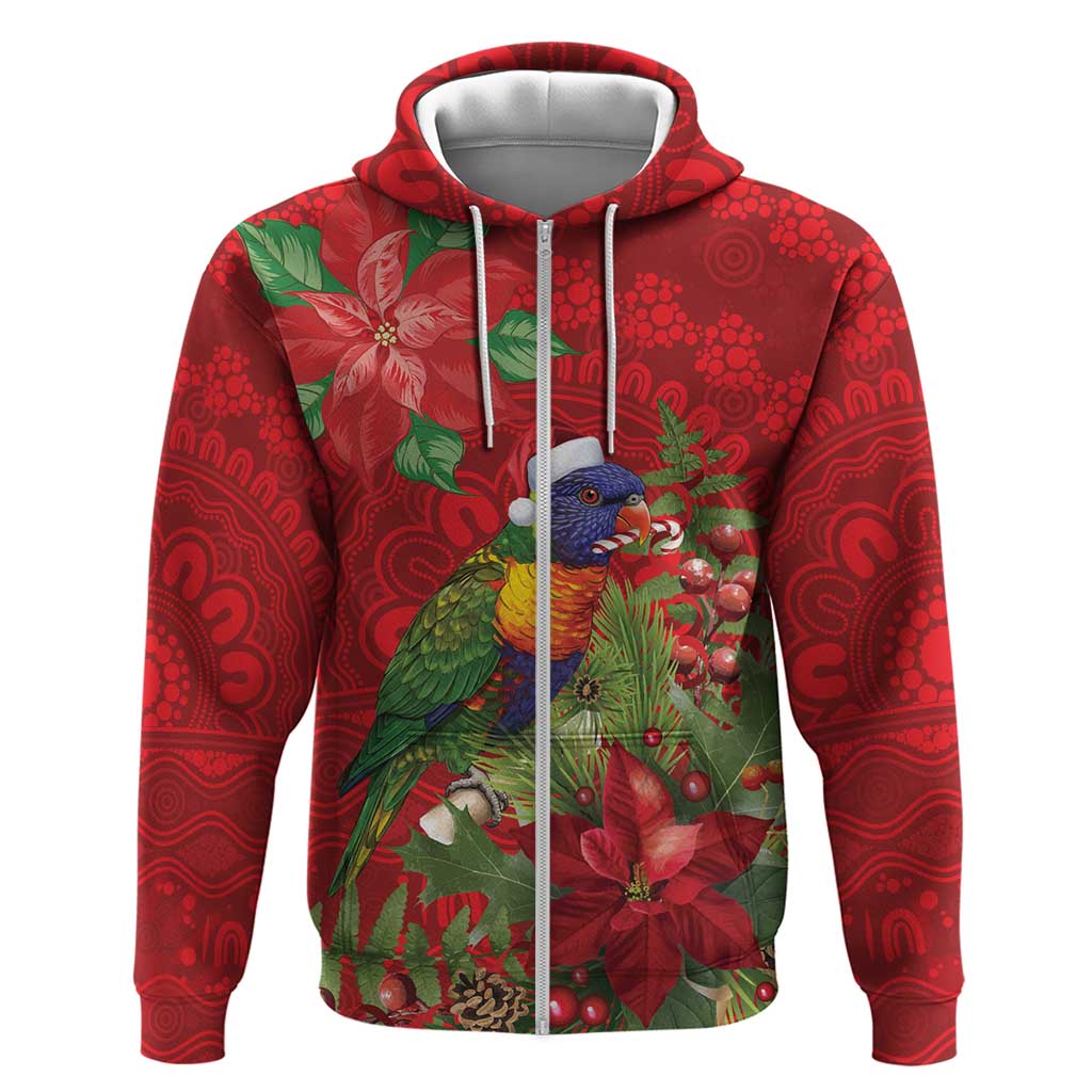 Aussie Rainbow lorikeet Zip Hoodie Aboriginal Inspired Christmas - Aussie Hoodie