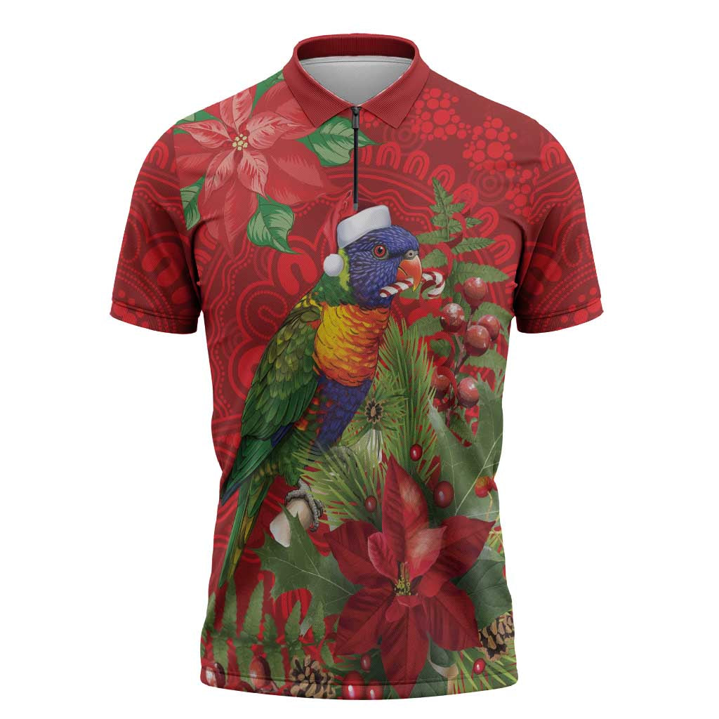 Aussie Rainbow lorikeet Zipper Polo Shirt Aboriginal Inspired Christmas - Aussie Hoodie