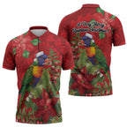 Aussie Rainbow lorikeet Zipper Polo Shirt Aboriginal Inspired Christmas - Aussie Hoodie