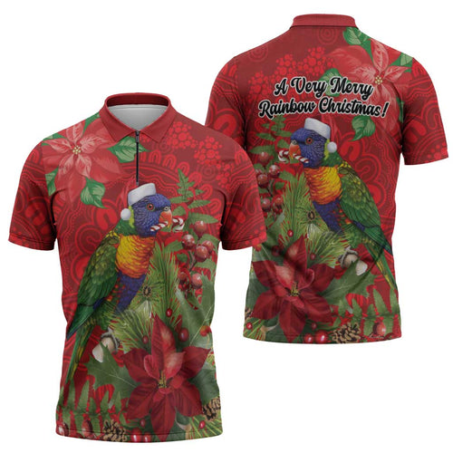 Aussie Rainbow lorikeet Zipper Polo Shirt Aboriginal Inspired Christmas - Aussie Hoodie
