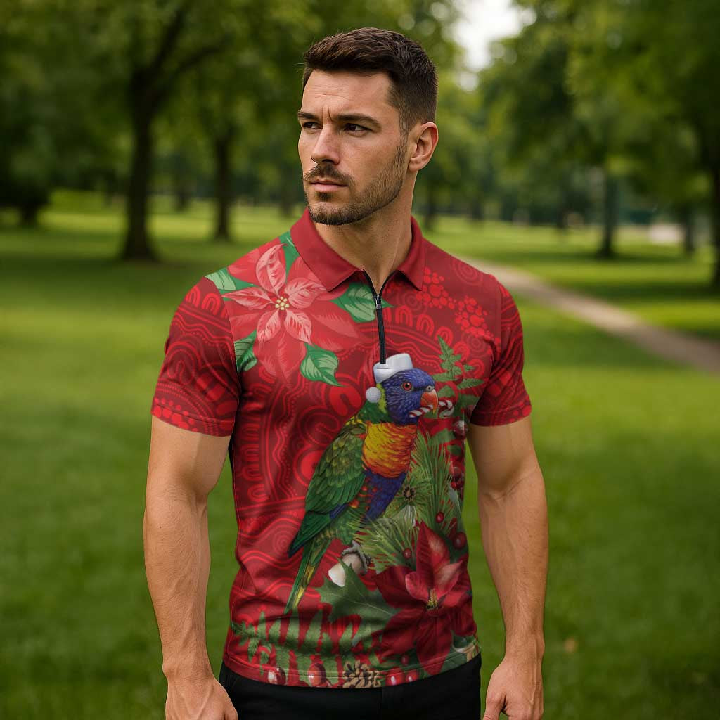 Aussie Rainbow lorikeet Zipper Polo Shirt Aboriginal Inspired Christmas - Aussie Hoodie
