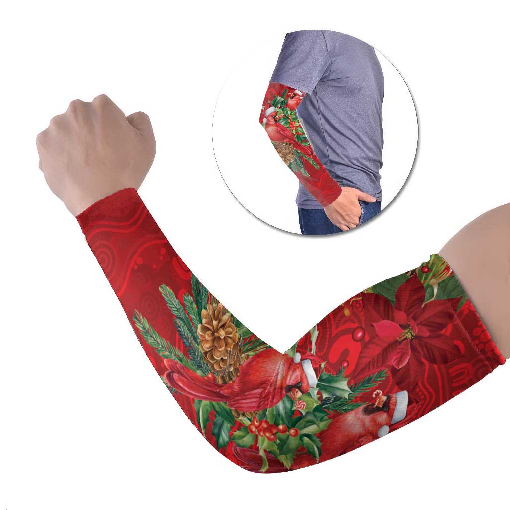 Aussie Red Cardinal Arm Sleeves Aboriginal Inspired Christmas - Aussie Hoodie