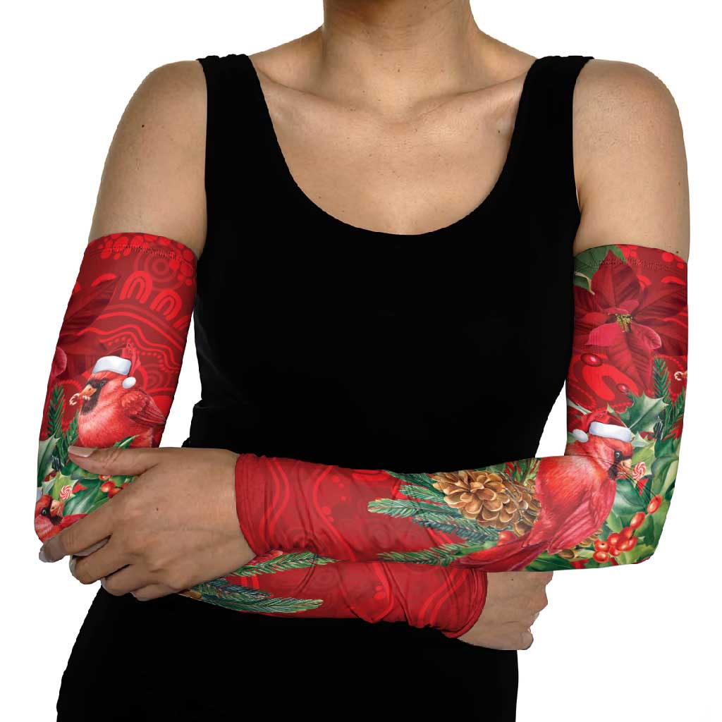 Aussie Red Cardinal Arm Sleeves Aboriginal Inspired Christmas - Aussie Hoodie