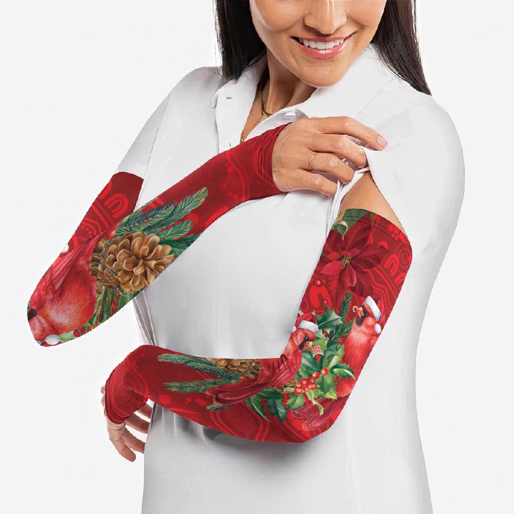 Aussie Red Cardinal Arm Sleeves Aboriginal Inspired Christmas - Aussie Hoodie