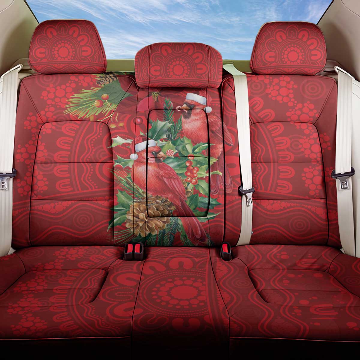 Aussie Red Cardinal Back Car Seat Cover Aboriginal Inspired Christmas - Aussie Hoodie