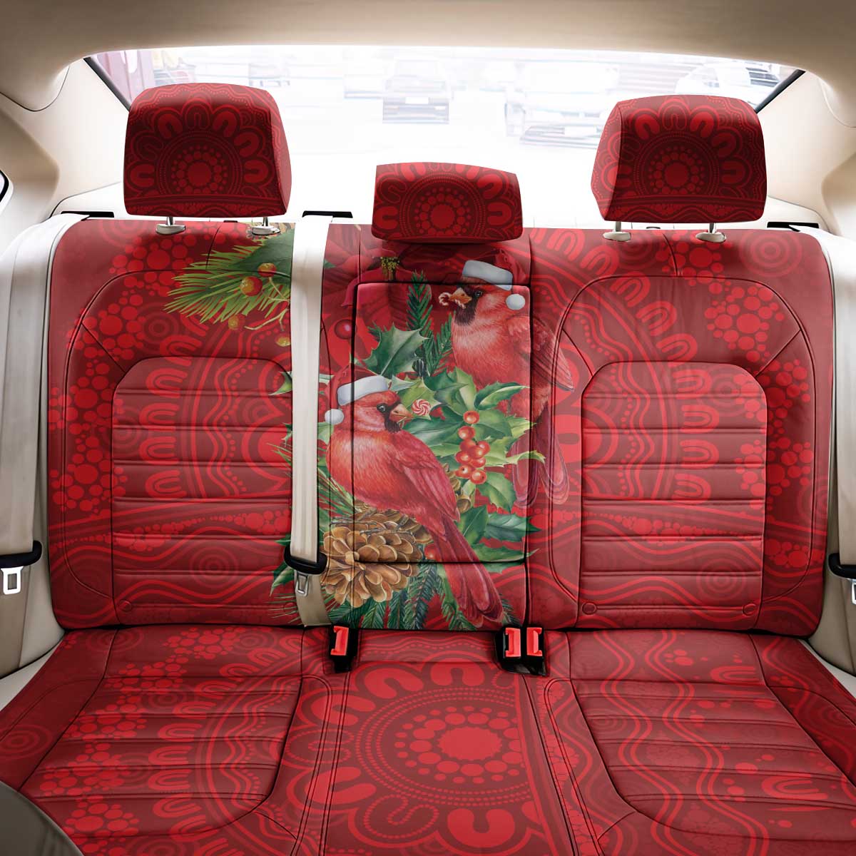 Aussie Red Cardinal Back Car Seat Cover Aboriginal Inspired Christmas - Aussie Hoodie