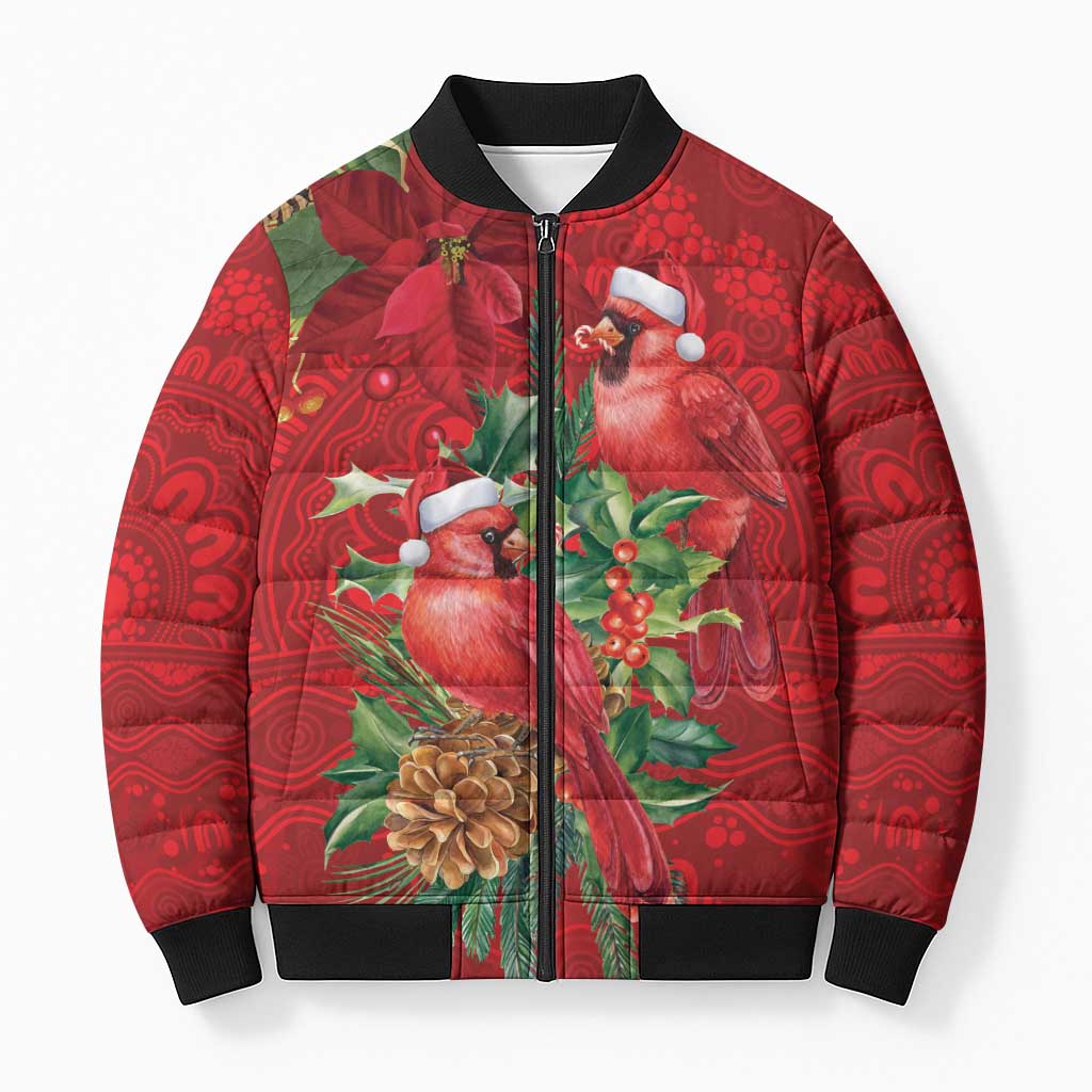Aussie Red Cardinal Bomber Puffer Jacket Aboriginal Inspired Christmas - Aussie Hoodie