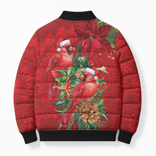 Aussie Red Cardinal Bomber Puffer Jacket Aboriginal Inspired Christmas - Aussie Hoodie