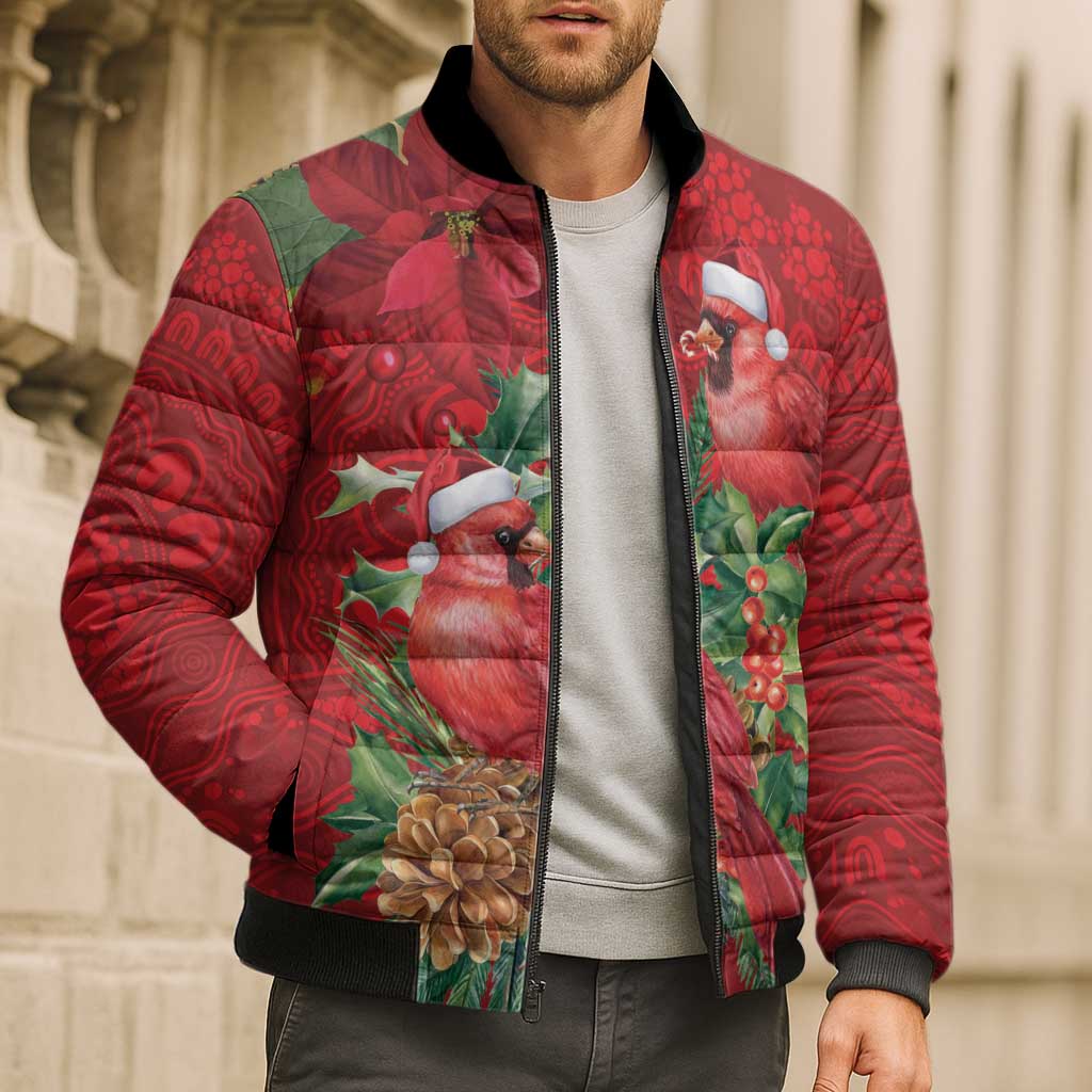 Aussie Red Cardinal Bomber Puffer Jacket Aboriginal Inspired Christmas - Aussie Hoodie