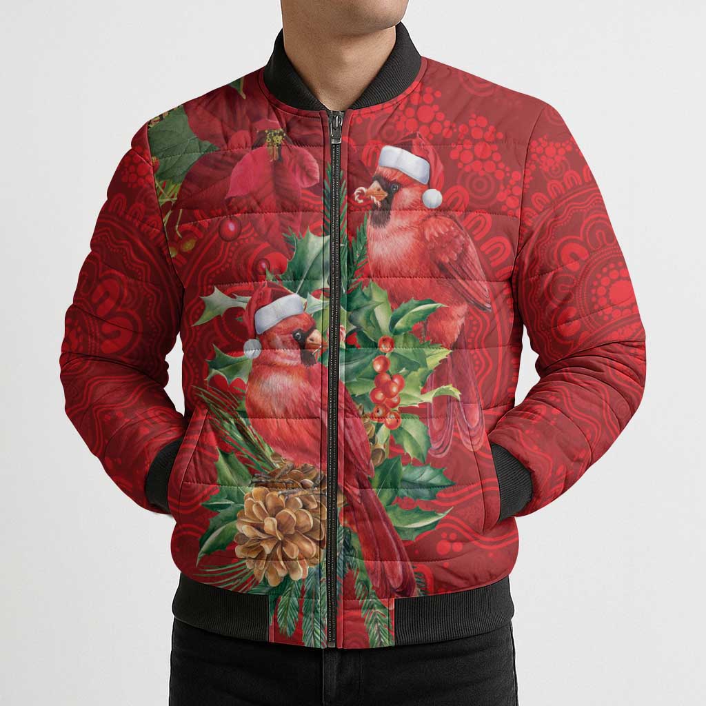 Aussie Red Cardinal Bomber Puffer Jacket Aboriginal Inspired Christmas - Aussie Hoodie