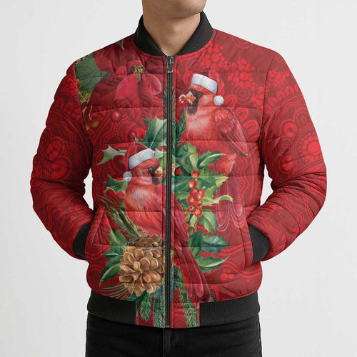 Aussie Red Cardinal Bomber Puffer Jacket Aboriginal Inspired Christmas - Aussie Hoodie