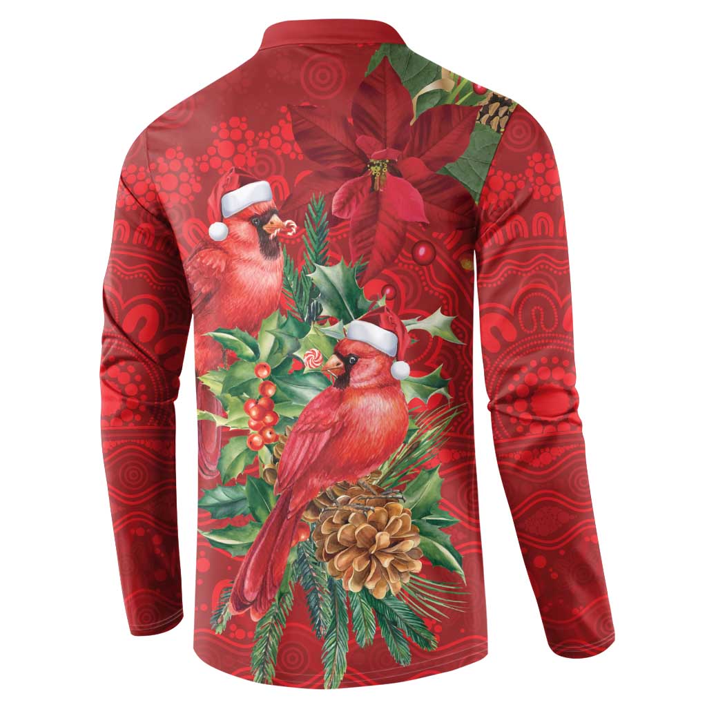 Aussie Red Cardinal Button Sweatshirt Aboriginal Inspired Christmas - Aussie Hoodie