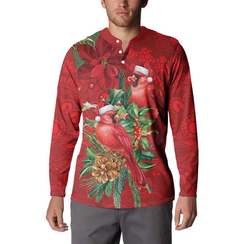 Aussie Red Cardinal Button Sweatshirt Aboriginal Inspired Christmas - Aussie Hoodie
