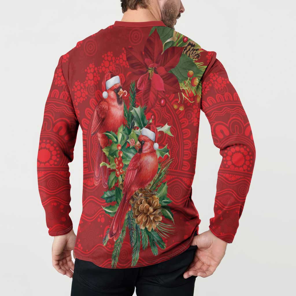 Aussie Red Cardinal Button Sweatshirt Aboriginal Inspired Christmas - Aussie Hoodie
