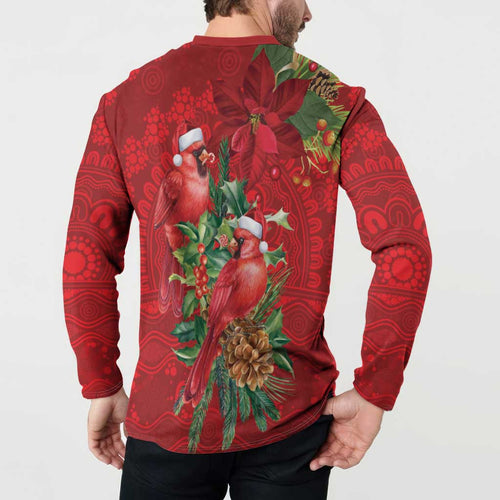 Aussie Red Cardinal Button Sweatshirt Aboriginal Inspired Christmas - Aussie Hoodie
