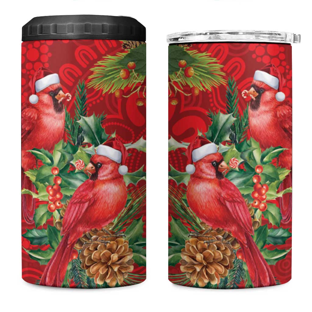 Aussie Red Cardinal 4 in 1 Can Cooler Tumbler Aboriginal Inspired Christmas - Aussie Hoodie
