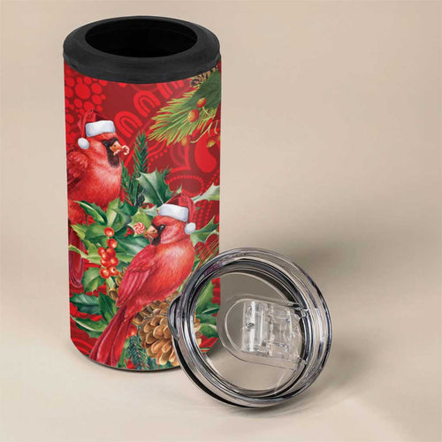 Aussie Red Cardinal 4 in 1 Can Cooler Tumbler Aboriginal Inspired Christmas - Aussie Hoodie