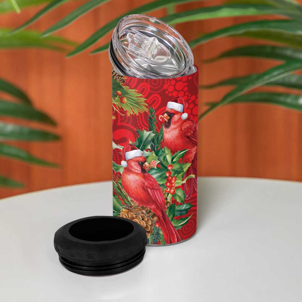Aussie Red Cardinal 4 in 1 Can Cooler Tumbler Aboriginal Inspired Christmas - Aussie Hoodie