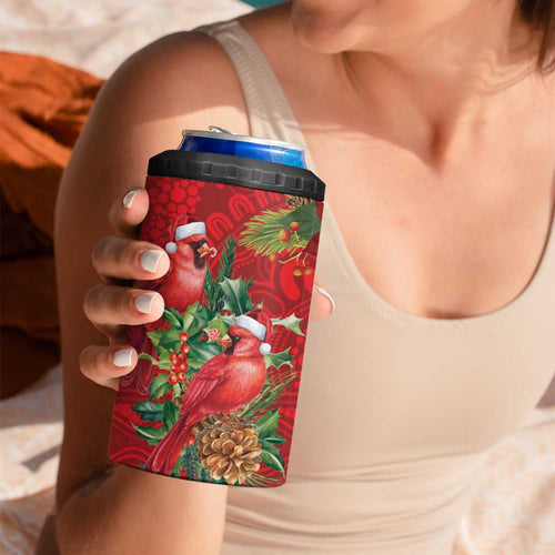 Aussie Red Cardinal 4 in 1 Can Cooler Tumbler Aboriginal Inspired Christmas - Aussie Hoodie