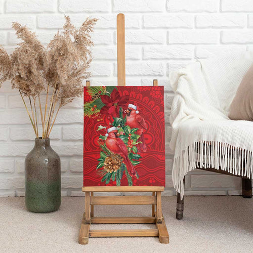Aussie Red Cardinal Canvas Wall Art Aboriginal Inspired Christmas - Aussie Hoodie