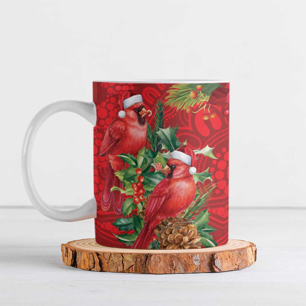 Aussie Red Cardinal Ceramic Mug Aboriginal Inspired Christmas - Aussie Hoodie