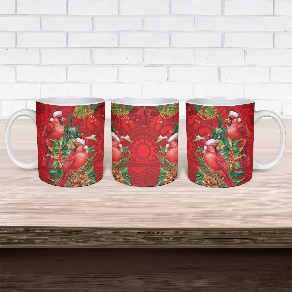 Aussie Red Cardinal Ceramic Mug Aboriginal Inspired Christmas - Aussie Hoodie