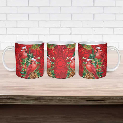 Aussie Red Cardinal Ceramic Mug Aboriginal Inspired Christmas - Aussie Hoodie