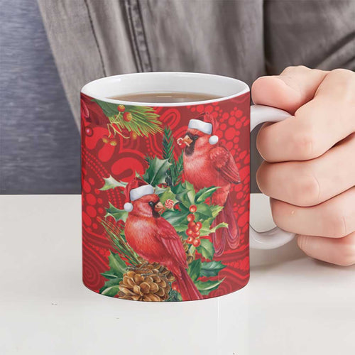 Aussie Red Cardinal Ceramic Mug Aboriginal Inspired Christmas - Aussie Hoodie