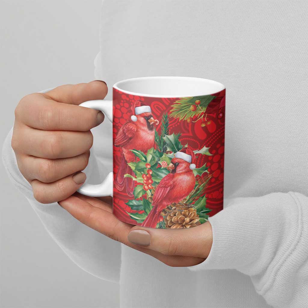 Aussie Red Cardinal Ceramic Mug Aboriginal Inspired Christmas - Aussie Hoodie
