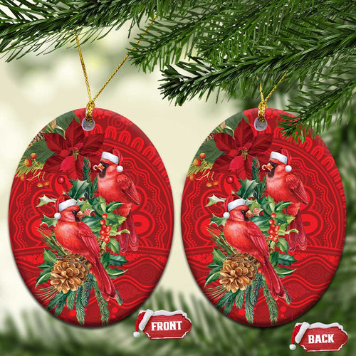 Aussie Red Cardinal Ceramic Ornament Aboriginal Inspired Christmas - Aussie Hoodie