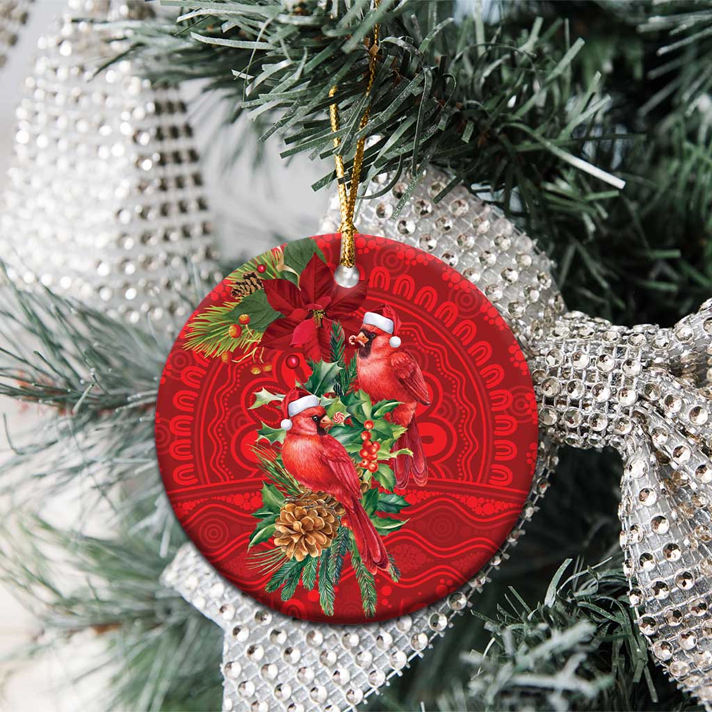 Aussie Red Cardinal Ceramic Ornament Aboriginal Inspired Christmas - Aussie Hoodie