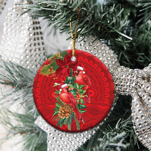 Aussie Red Cardinal Ceramic Ornament Aboriginal Inspired Christmas - Aussie Hoodie