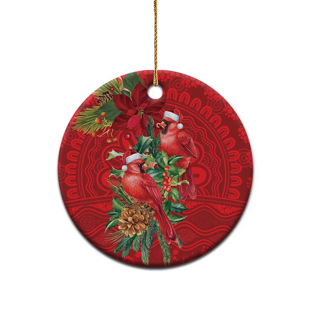 Aussie Red Cardinal Ceramic Ornament Aboriginal Inspired Christmas - Aussie Hoodie
