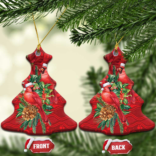 Aussie Red Cardinal Ceramic Ornament Aboriginal Inspired Christmas - Aussie Hoodie