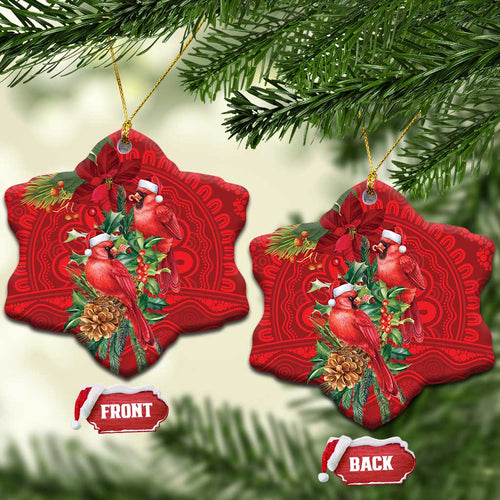 Aussie Red Cardinal Ceramic Ornament Aboriginal Inspired Christmas - Aussie Hoodie