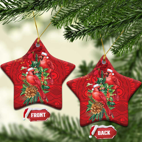 Aussie Red Cardinal Ceramic Ornament Aboriginal Inspired Christmas - Aussie Hoodie