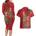Aussie Red Cardinal Couples Matching Long Sleeve Bodycon Dress and Hawaiian Shirt Aboriginal Inspired Christmas - Aussie Hoodie