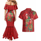 Aussie Red Cardinal Couples Matching Mermaid Dress and Hawaiian Shirt Aboriginal Inspired Christmas - Aussie Hoodie
