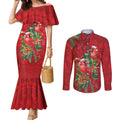Aussie Red Cardinal Couples Matching Mermaid Dress and Long Sleeve Button Shirt Aboriginal Inspired Christmas - Aussie Hoodie