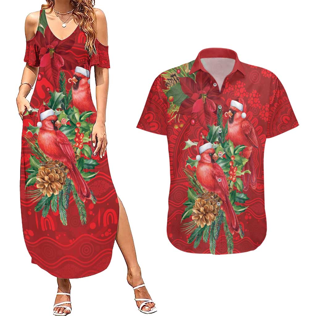 Aussie Red Cardinal Couples Matching Summer Maxi Dress and Hawaiian Shirt Aboriginal Inspired Christmas - Aussie Hoodie