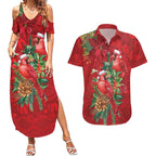 Aussie Red Cardinal Couples Matching Summer Maxi Dress and Hawaiian Shirt Aboriginal Inspired Christmas - Aussie Hoodie