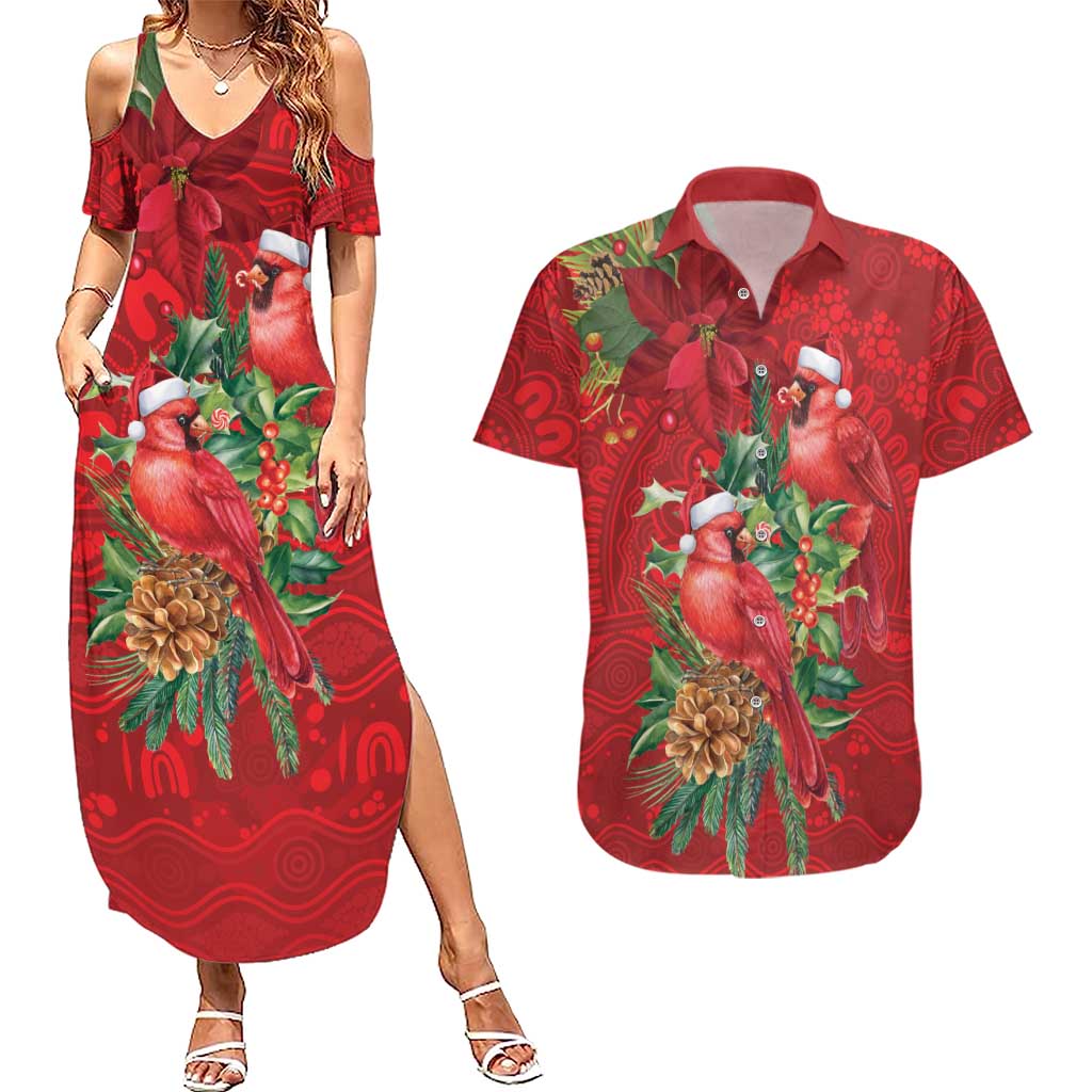 Aussie Red Cardinal Couples Matching Summer Maxi Dress and Hawaiian Shirt Aboriginal Inspired Christmas - Aussie Hoodie
